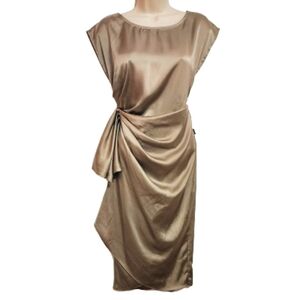 Dolce Viva Collection Satin Sleeveless Draped Wrap Evening Dress Green Medium/34
